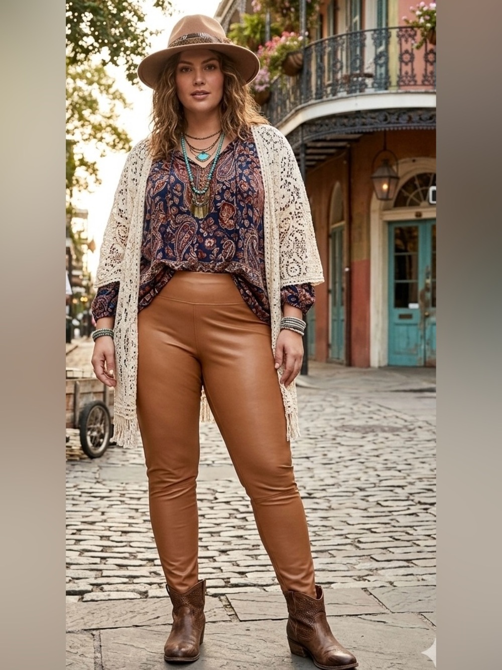 A New Day Camel Faux Leather Skinny Pants High Rise Stretch